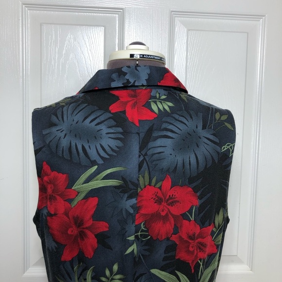 Caribbean Joe Rayon Collar Sleeveless 1/4 Buttoned Hawaiian Floral Maxi Dress M - Picture 9 of 16